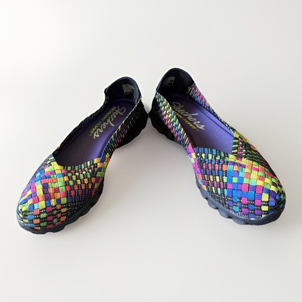 Skechers EZ Flex Woven Rainbow Mary Jane Slip Flats Womens Sz 10 Boho Dopamine - Picture 2 of 6